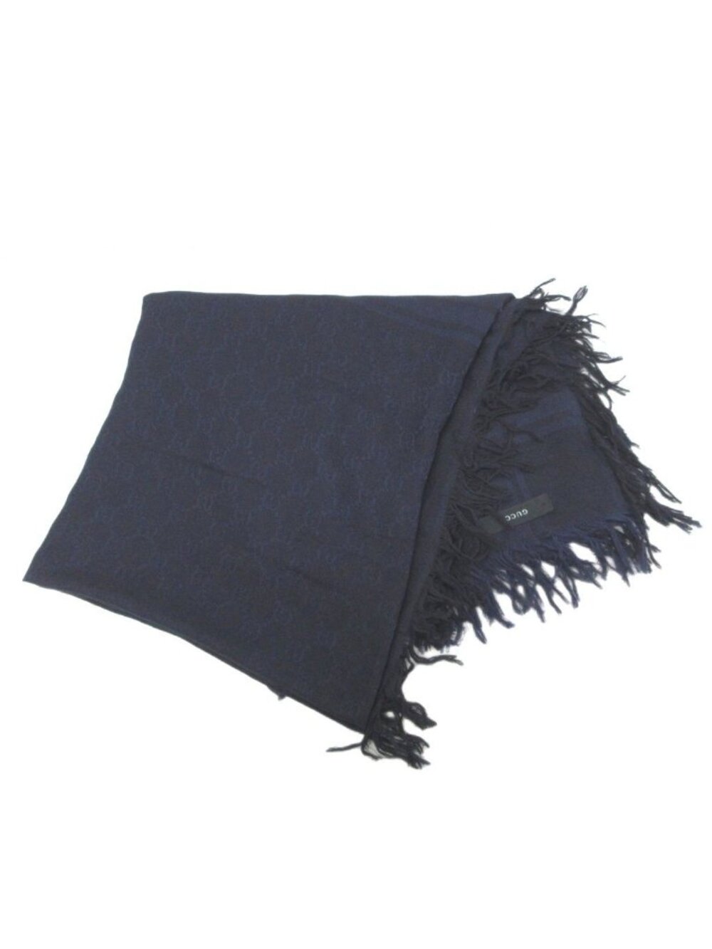 Gucci GG Pattern Scarf Shawl Fringe All Over Cotton Blue Black